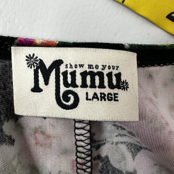 Show Me Your Mumu Dress Womens Large Black Floral Velvet Mini Boho Cottage - Picture 6 of 10